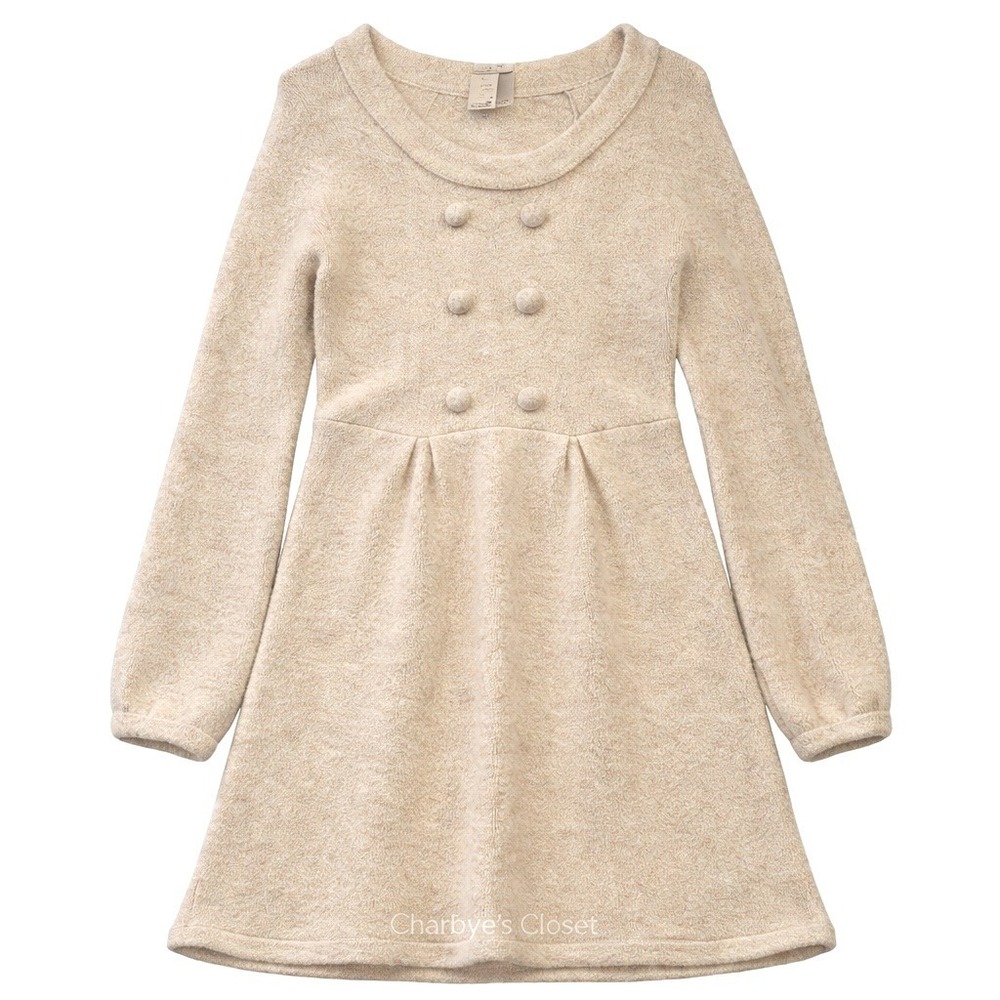 Wool Alpaca Blend Double‎ Breasted Pleated Babydoll Sweater Dress L